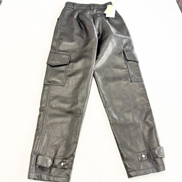 Wilfred by Aritzia Modern Cargo Black Faux Leather Pants Button Fly Size 8 NWOT - Picture 3 of 8